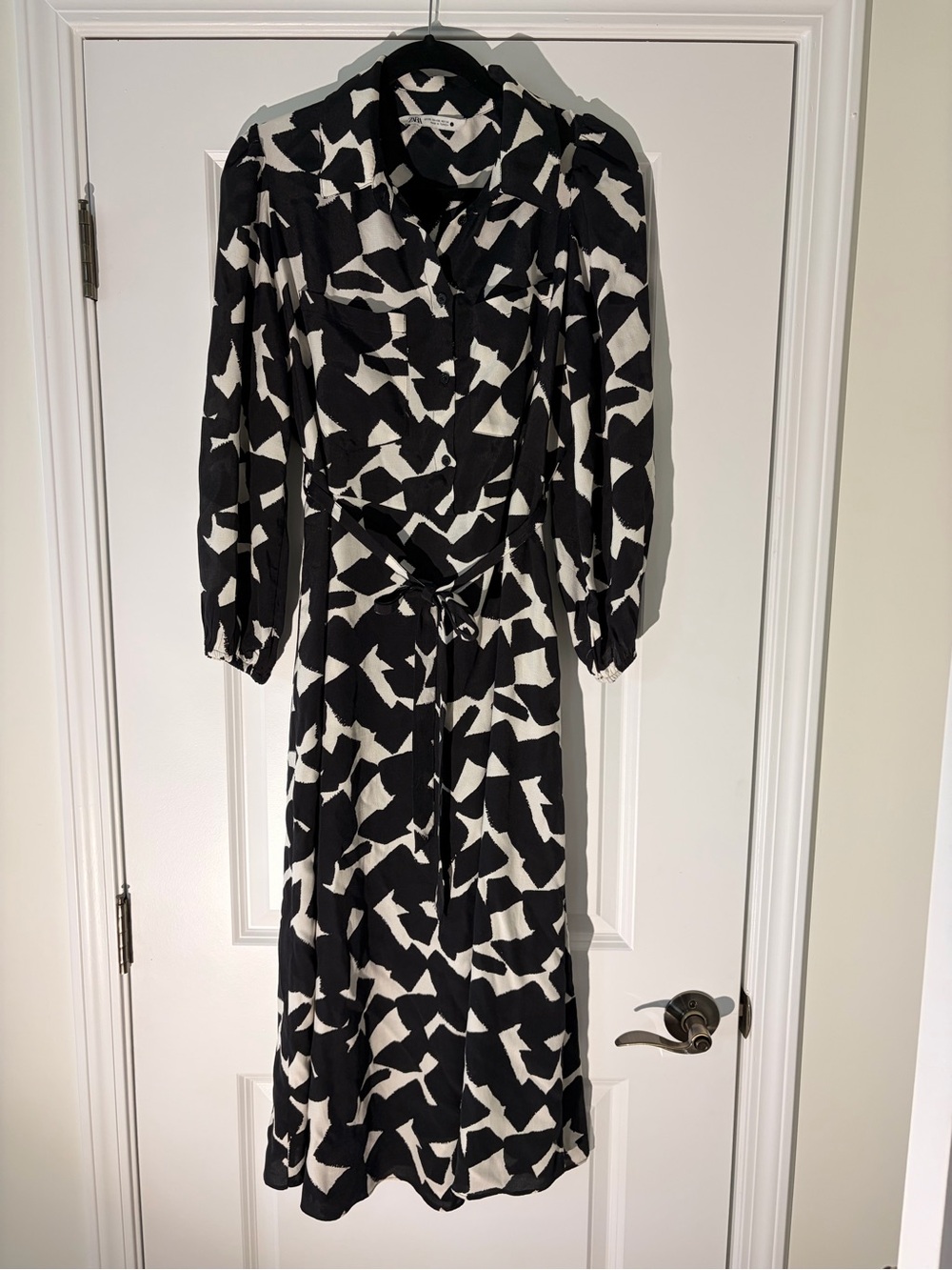 Zara Black and White Abstract Print Classic Shirt Dress